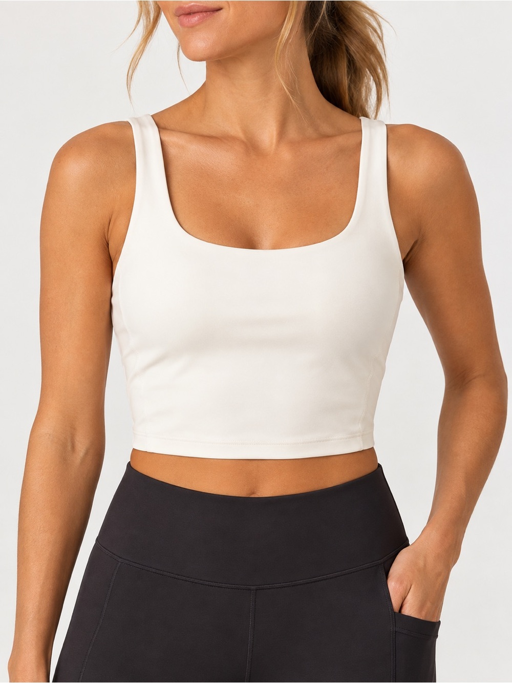 White Scoop-Neck Crop Tank - Old Navy Active